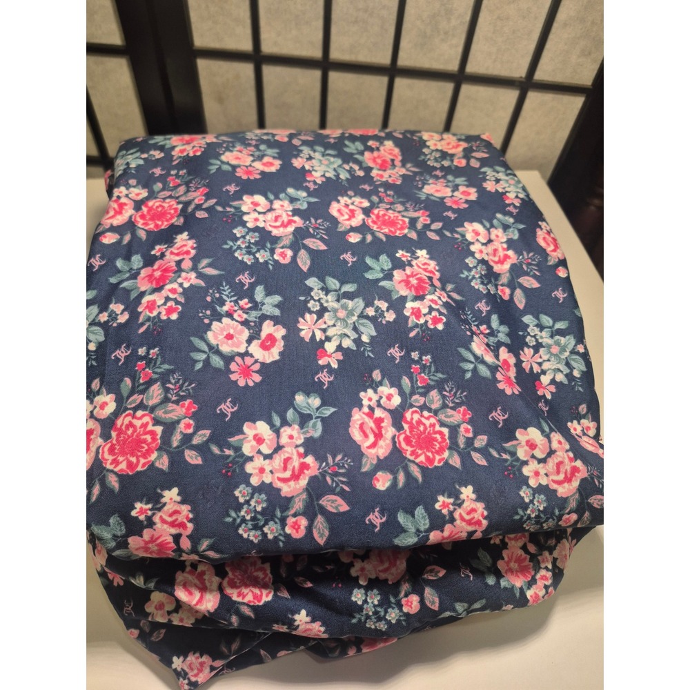 4 pc Vintage Y2K Cottage Home Navy Blue Pink Floral Fitted Sheet Bedding set